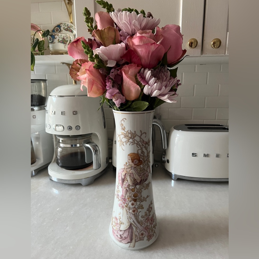 KAISER - Vintage 1960s 'La Boheme' Art Nouveau-Style Vase - MCM, Gold, Floral - Picture 12 of 12